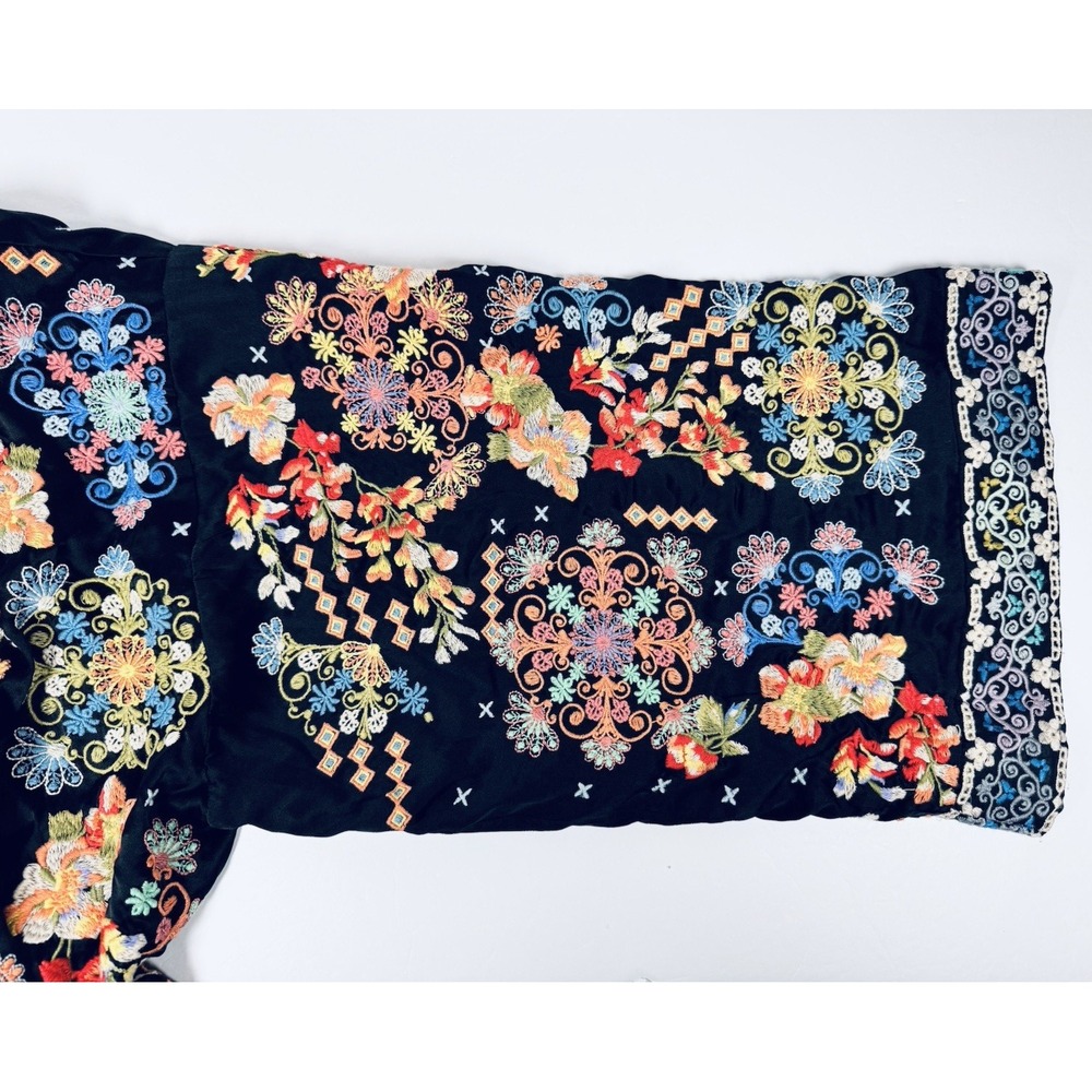 Johnny Was Reversible Silk Kimono Jacket XL Black Colorful Embroidered Floral - Picture 10 of 16